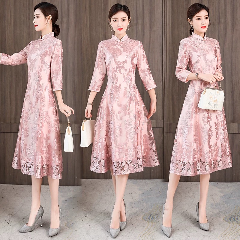 Ao Dai Vietnam Dress - Elegante mujer Aodai Vietnam Cheongsam Oriental