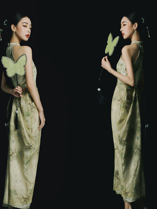 Ethnic Fashion Studio - Nuevo Vestido Verde Estilo Chino sin
