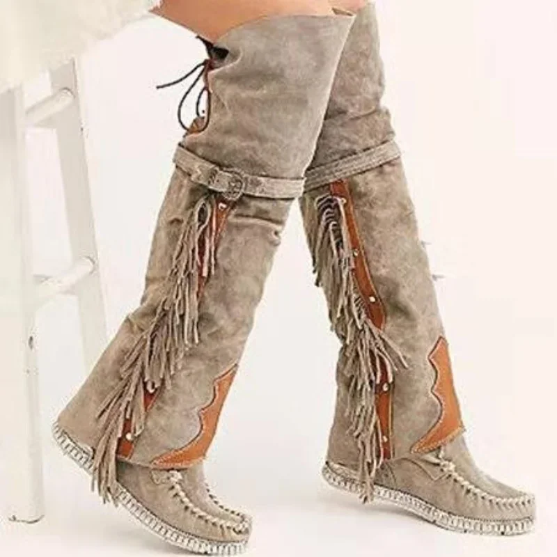 Ethnic Fashion In - Botas bohemias hasta la rodilla para