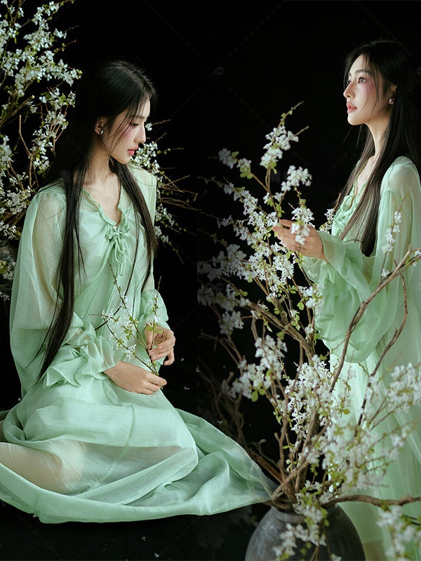 Ethnic Fashion Studio - Vestido Verde Estilo Chino, Tradicional Pero