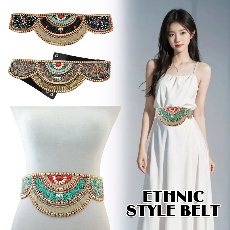 Ethnic Boho Fashion - Faja de cuentas de cintura colorida
