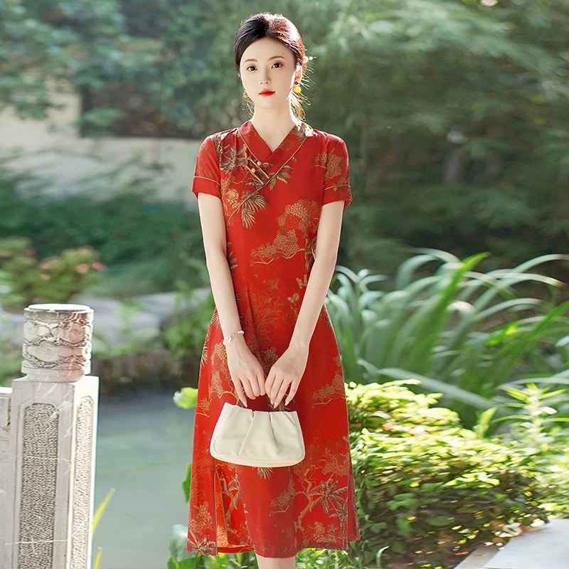 Ao Dai Vietnam Dress - Vietnam Aodai Cheongsam Vintage flor impresa