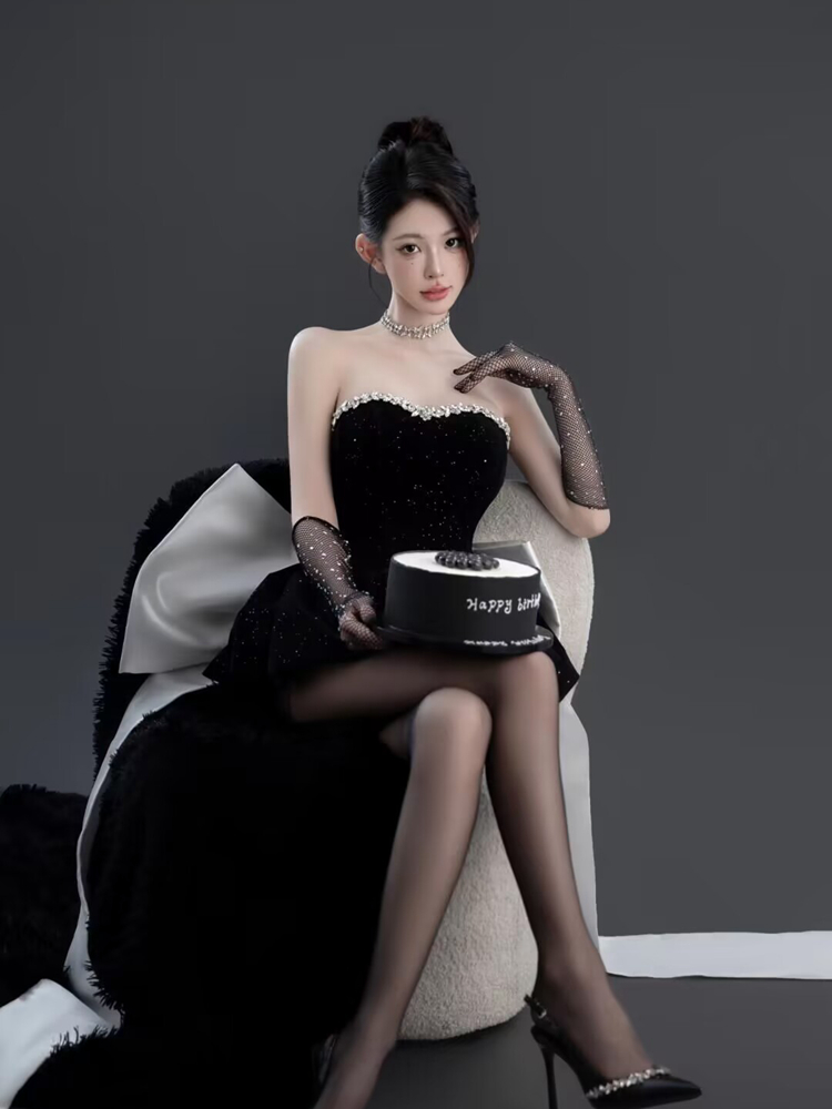 Ethnic Fashion Studio - Elegante Traje Negro para Fotografía, Sesiones