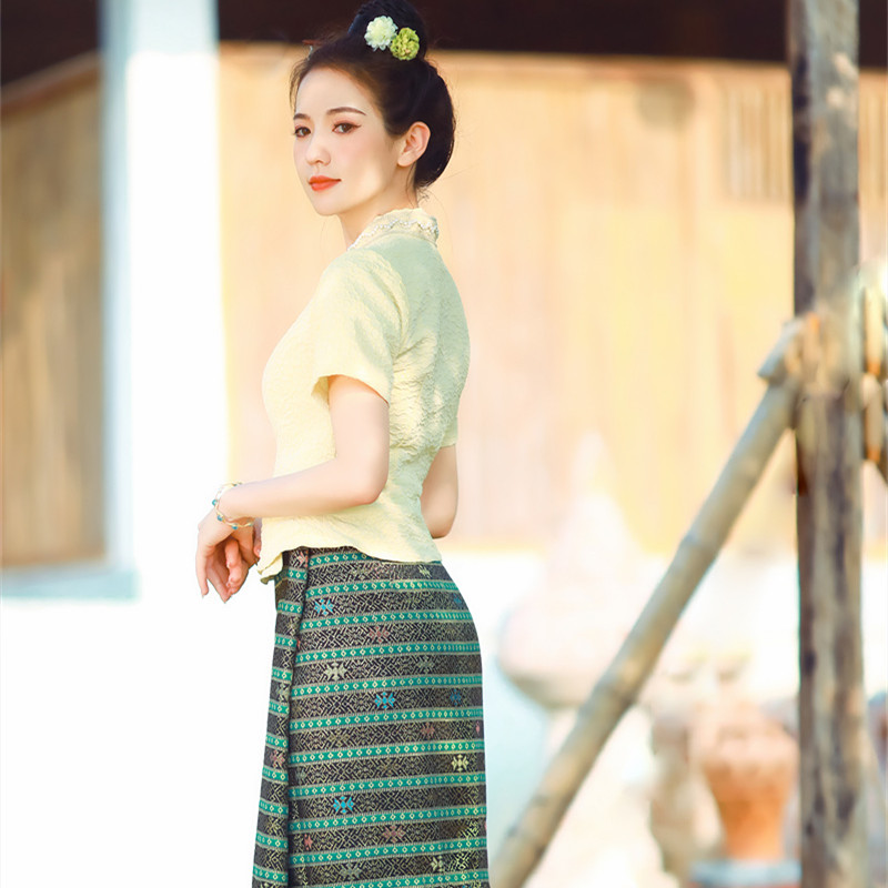 Ropa tailandesa Dai amarilla c - Thai Silk Blouse reseña y precio